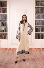 Elegant Beige & Blue Embroidered 2 Piece Suit for Women