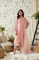 Elegant Pastel Pink Embroidered 3 Piece Suit for Women