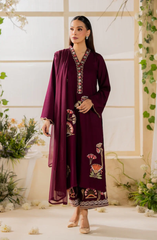 Elegant Maroon Embroidered 3 Piece Suit for Women