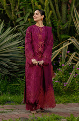 Elegant Magenta Embroidered 3 Piece Suit for Women