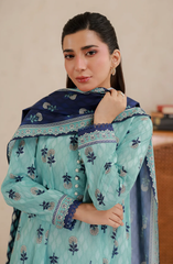 Elegant Aqua Printed Lawn Suit