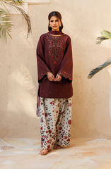 Maroon Embroidered Kurta with Floral Printed