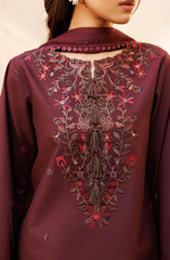 Maroon Embroidered Kurta with Floral Printed