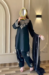 Elegant Black Embroidered 3-Piece Suit