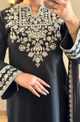 Elegant Black Embroidered 3-Piece Suit