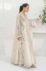 Elegant Beige Floral Embroidered Long Dress